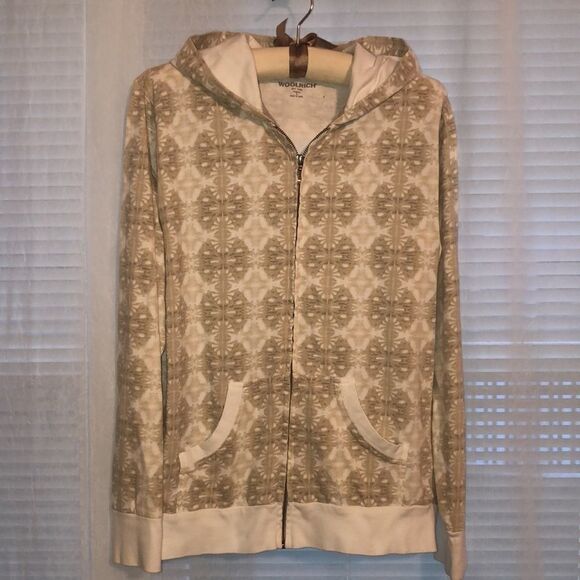 Woolrich L Ivory Taupe Cotton Full Zip Hoodie - Picture 1 of 11